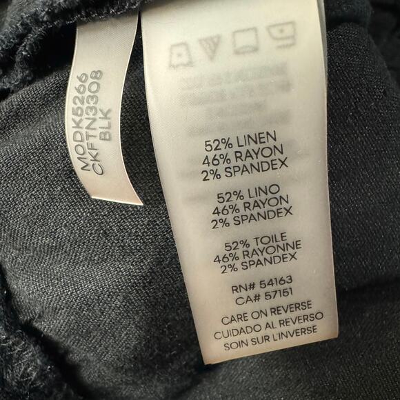 Calvin Klein Medium Straight Capri Pants Linen Blend Stretch Elastic Waist Black - Picture 6 of 8